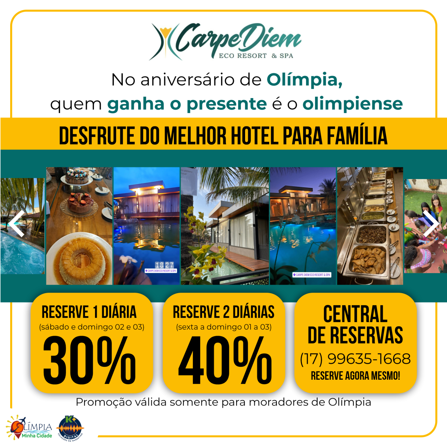 Carpe Diem Eco Resorts e SPA está com promoção para o aniversário de Olímpia