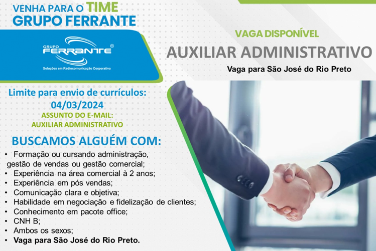 Grupo Ferrante contrata Auxiliar Administrativo