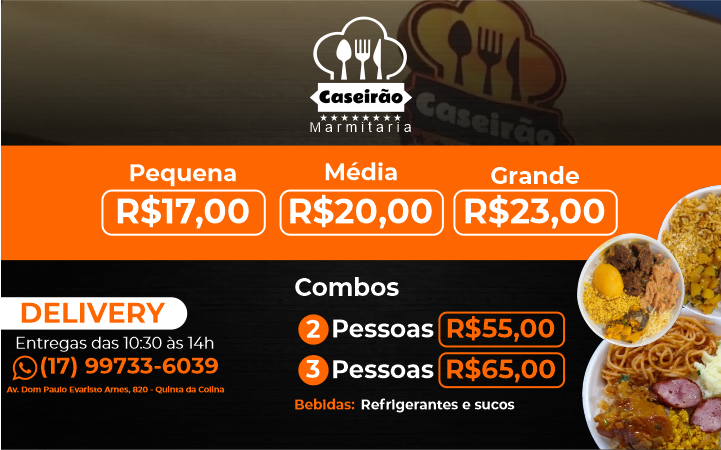 Conheça o restaurante Caseirão Marmitaria e confira o cardápio de hoje!