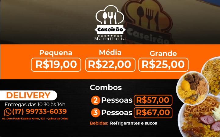 Conheça o restaurante Caseirão Marmitaria e confira o cardápio de hoje!