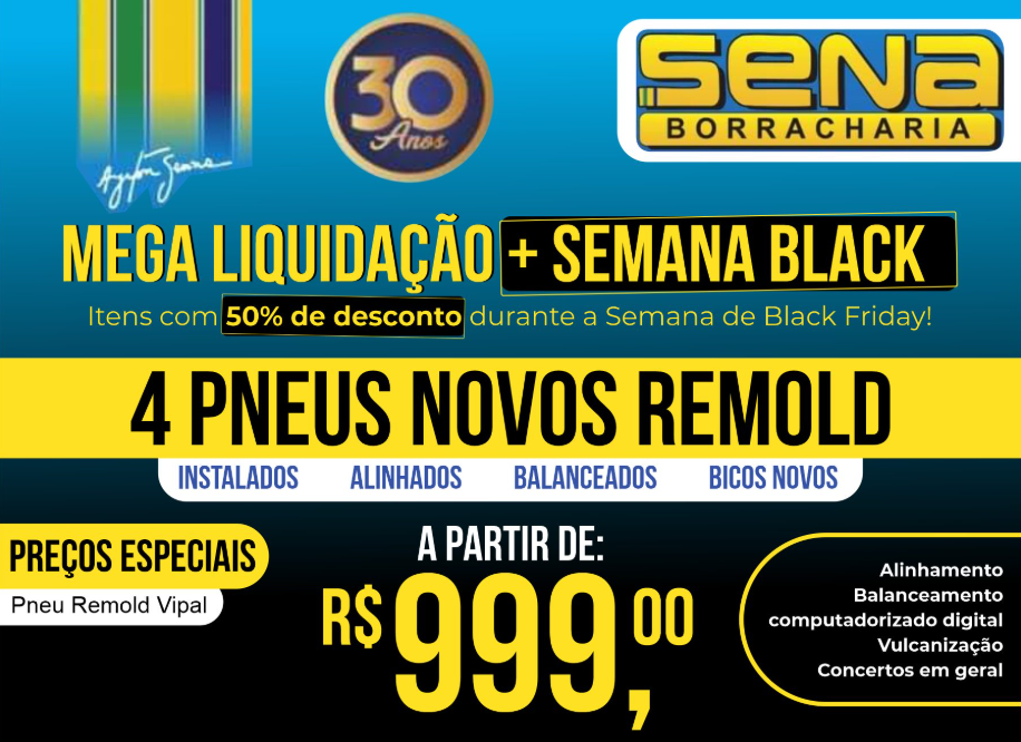 Senna Borracharia Loja 2 oferece pneus Remold com preços especiais e mais de 30 anos de profissionalismo! 🚗