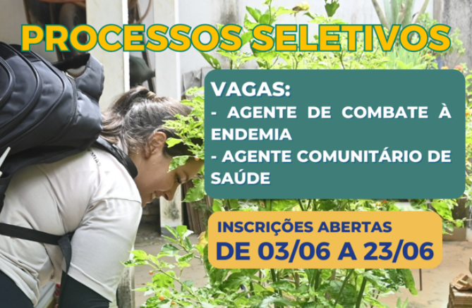 Prefeitura abre dois processos seletivos para os cargos de Agentes de Combate às Endemias e Comunitário de Saúde