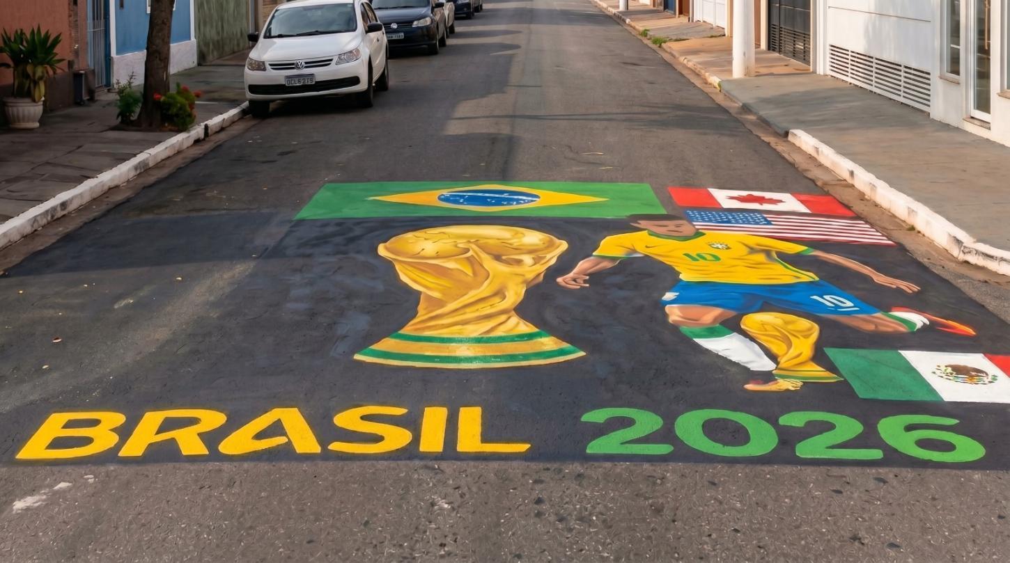 Olímpia regulamenta pinturas patrióticas para a Copa do Mundo FIFA 2026 em ruas da cidade