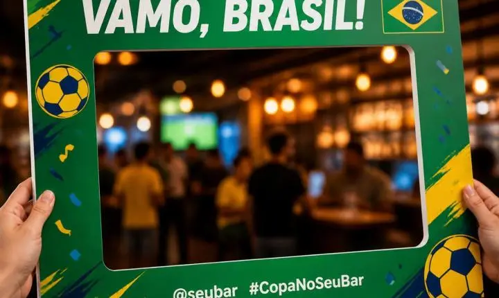 Entre no clima da Copa do Mundo 2026 com painéis fotográficos temáticos para eventos e empresas