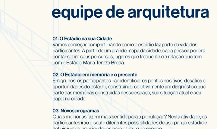 Olímpia promove oficinas participativas para ouvir população e planejar futuro do Estádio Tereza Breda